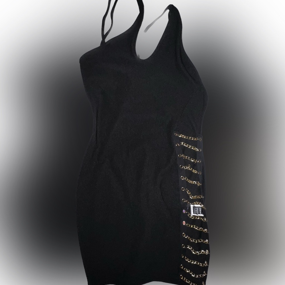 NWT Shein M Black dress with leg slit and gold chain